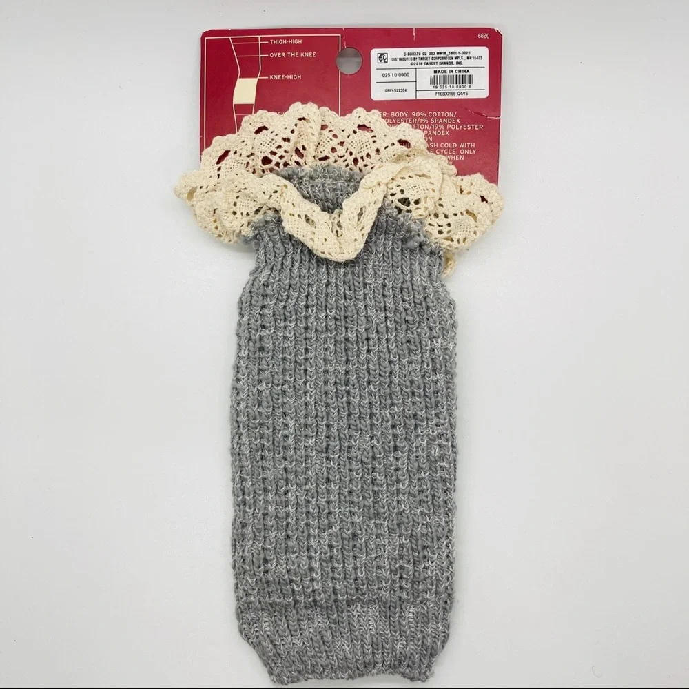 Merona Gray Lace Trim Boot Cuffs Knit Knee High NWT